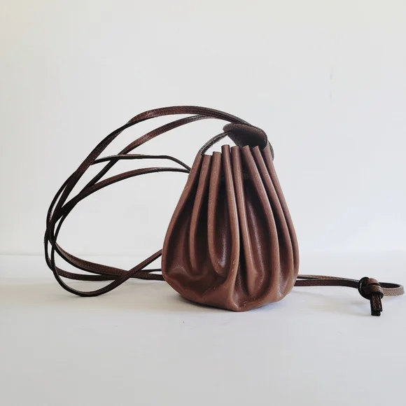 Italian Vintage Brown Leather Crossbody Mini Bag Minimalist We Were Born Free - Picture 15 of 15